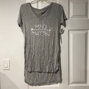 Gray shirt.